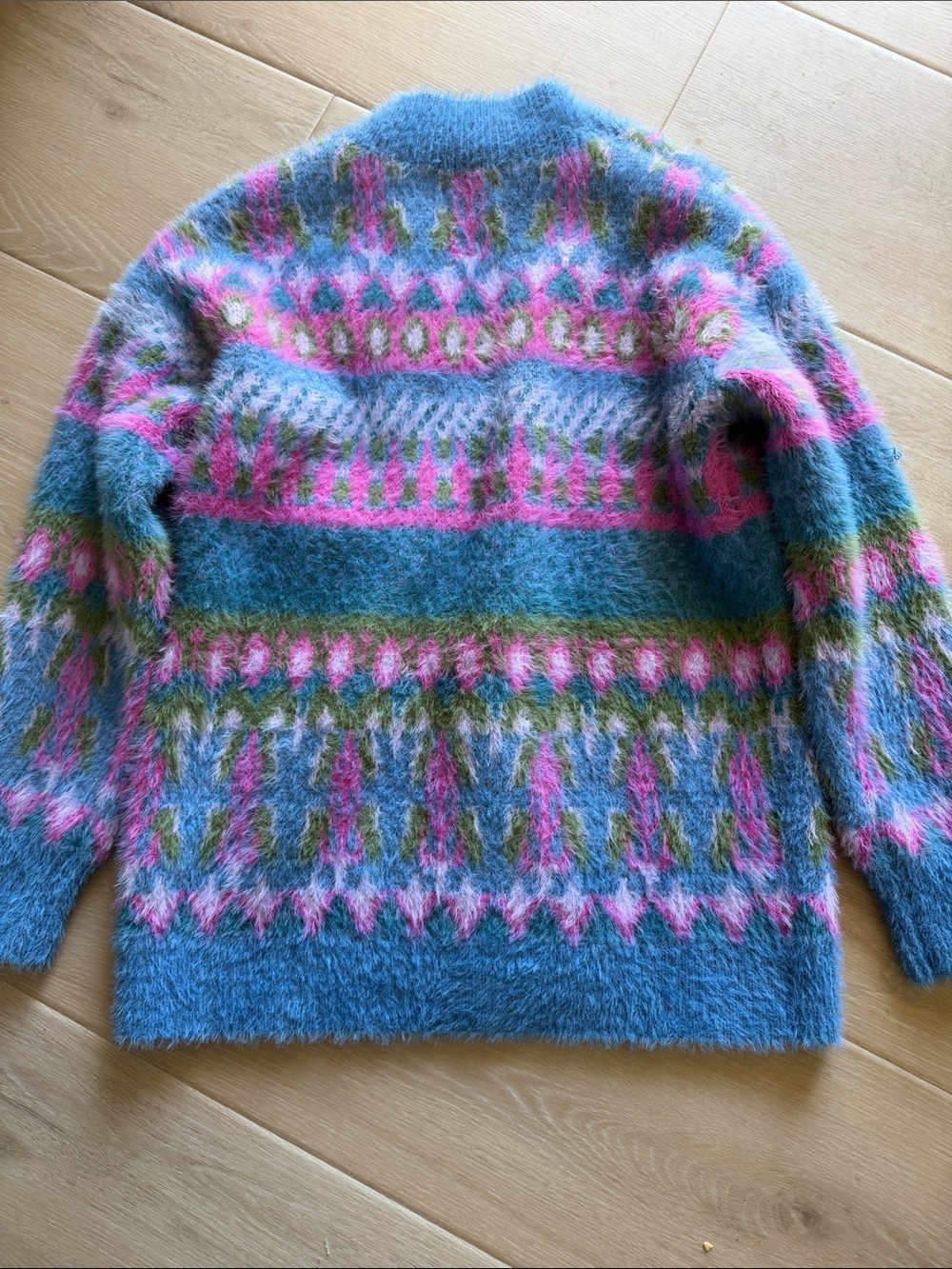 Allison New York Alma Cardigan XS Fuzzy Fair Isle Mohair Blend Grandpa Sweater - Picture 7 of 7